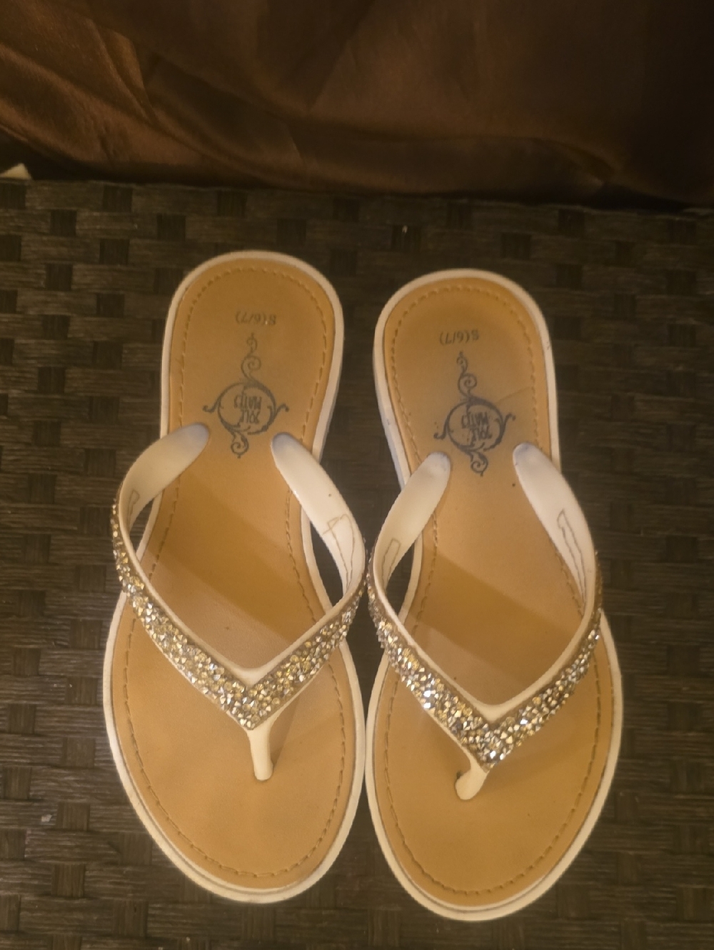 Women’s White Jeweled Flip Flop Sandals